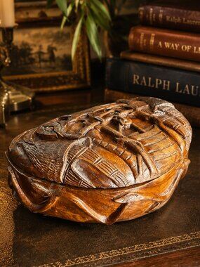 Vintage Hand Carved Folk Art Indonesian Balinese Wooden Snuff Box